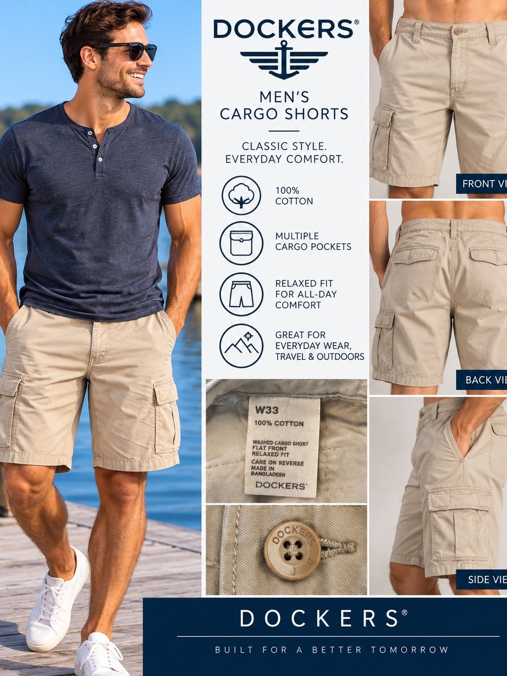 Men's Beige Cargo Shorts